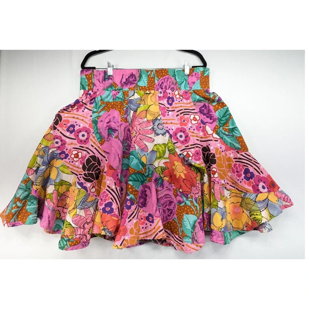 Uatobe Handmade Floral Patchwork Circle Skirt XL Pink Orange Green Upcycled USA